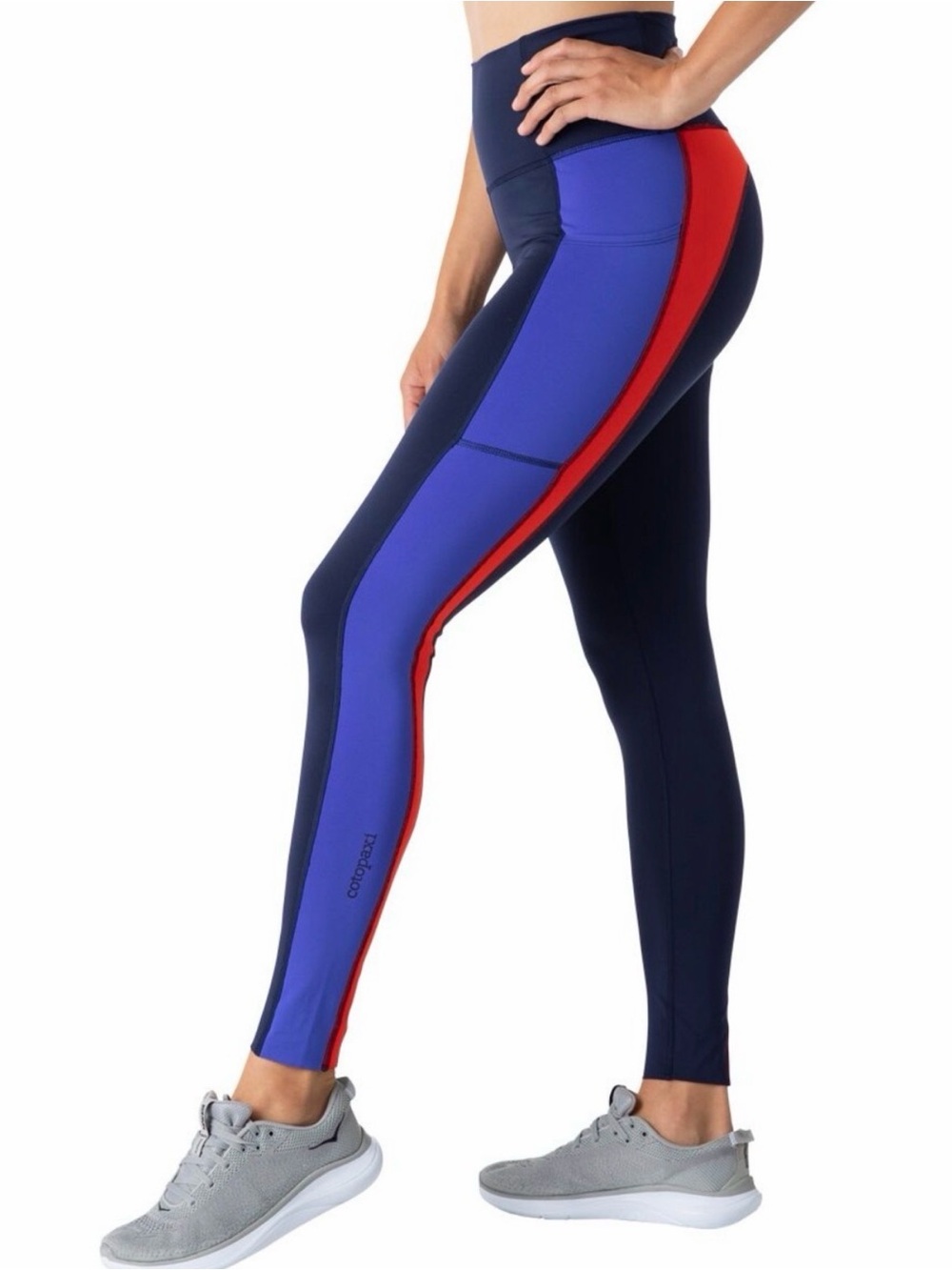 Cotopaxi Colorblock High-Waist Leggings with Side Pocket Navy/Blue/Red Sz Large